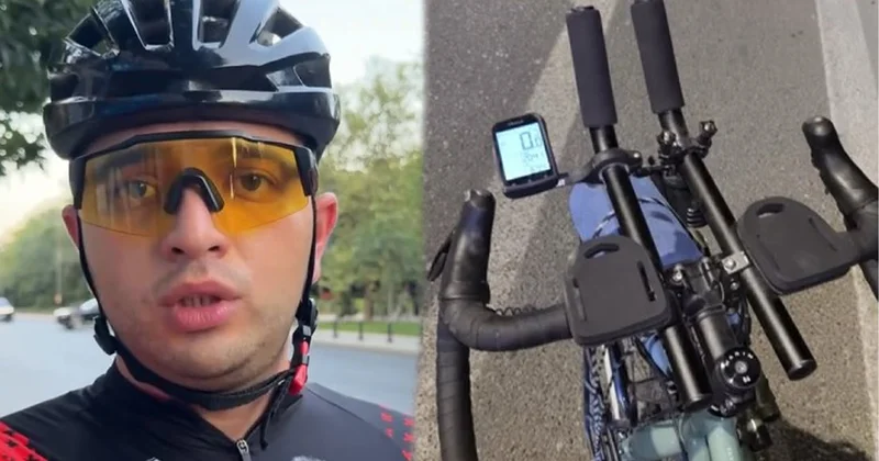 Avtobusla velosipedçini çətin vəziyyətə saldı Video