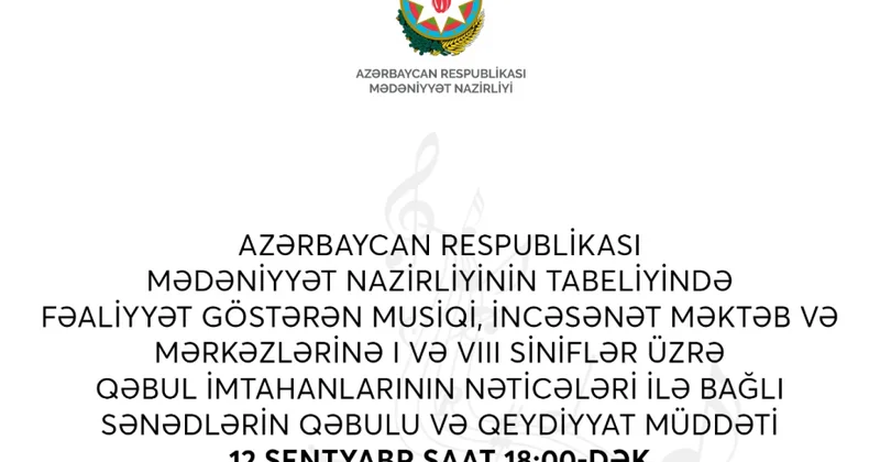 Musiqi məktəb və mərkəzlərinə qəbul imtahanlarının nəticələri ilə bağlı sənədlərin qeydiyyat müddəti uzadılıb