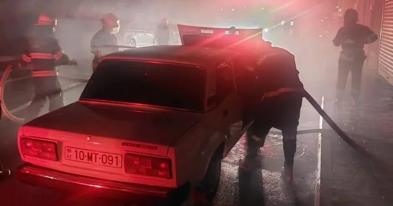 Minik avtomobilində yanğın baş verdi VİDEO FOTO