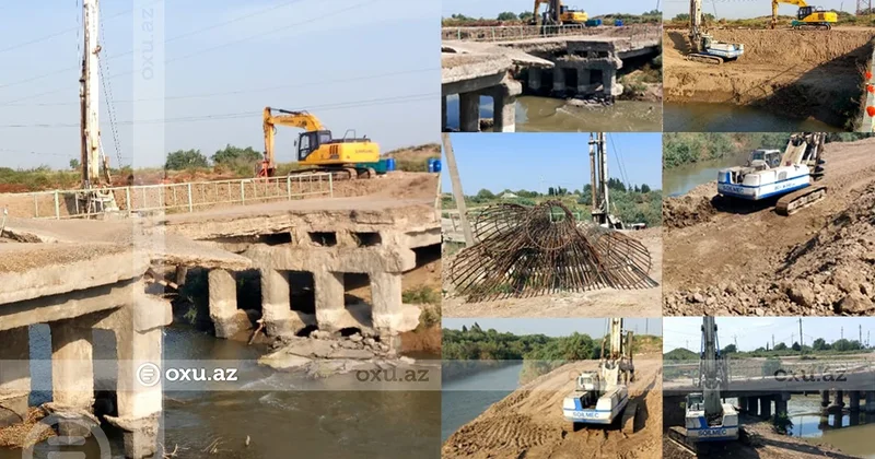 Sabirabadda uçan körpü bərpa olunur FOTOLAR