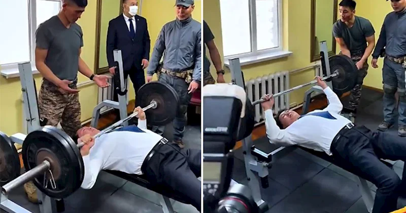Monqolustan Prezidenti 100 kiloqramlıq ştanqı 20 dəfə qaldırdı Video