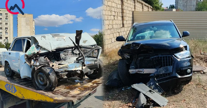 Gəncədə “Audi” ilə “Vaz 2107” toqquşdu Xəsarət alanlar var Foto