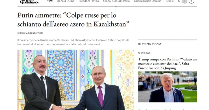 İtaliya mediası: Vladimir Putin Azərbaycan təyyarəsinin vurulduğunu etiraf edib