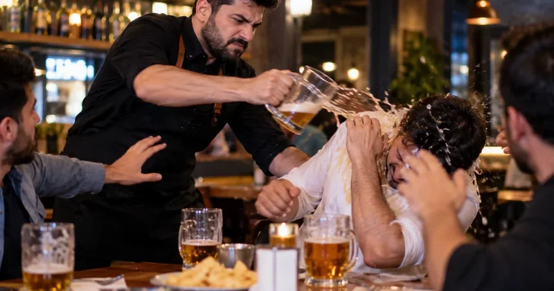 Naxçıvanda məşhur kafedə dava: Barmen pivə bakalını müştərinin başına çırpdı