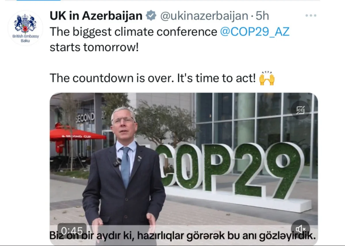 Britaniya səfirindən COP29 ilə bağlı PAYLAŞIM