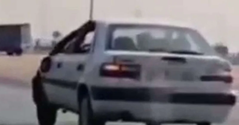 İranlı sürücüdən görünməmiş davranış Avtomobili üç təkərlə sürdü VİDEO