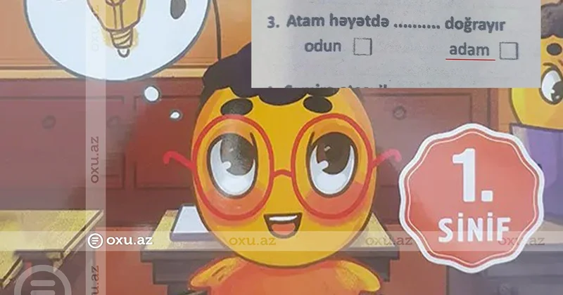 İbtidai sinif üçün vəsaitdə tükürpərdən tapşırıq: Atam həyətdə... FOTOLAR