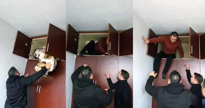 Polis axtarışda olan şəxsi qarderobda yorğana bükülmüş halda tapdı VİDEO