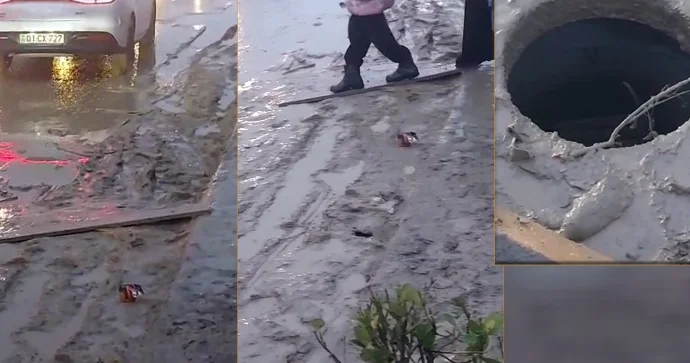 Məktəbin qarşısında dərin quyu təhlükə yaratdı VİDEO