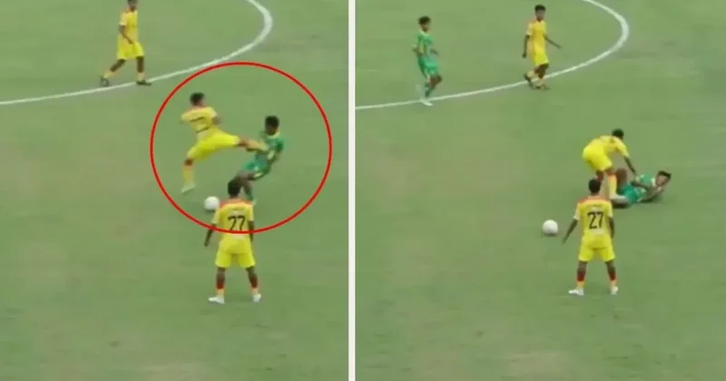 Rəqibinə uçaraq təpik atan futbolçu barədə qərar açıqlandı VİDEO