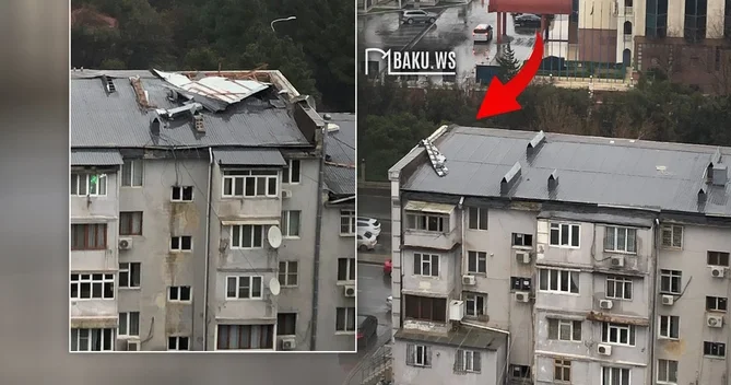 Tbilisi prospektində beşmərtəbəli binanın damı uçub