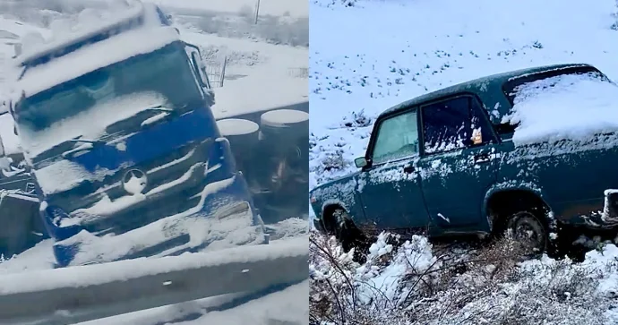 Sabirabadda yük maşını və “VAZ” dərəyə düşdü VİDEO