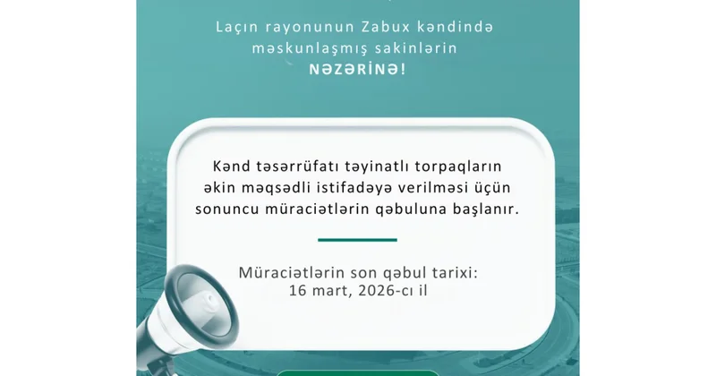 Zabuxda torpaqların əkin məqsədli istifadəyə verilməsi üçün müraciətlər martın 16 dək davam edəcək