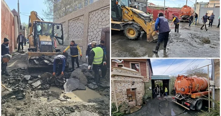 В бакинском поселке проводятся масштабные работы по очистке после перелива коллектора