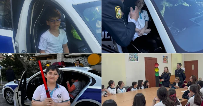 Uşaqlar yol hərəkəti qaydalarını öyrənib DYP maşını ilə tanış oldular FOTO