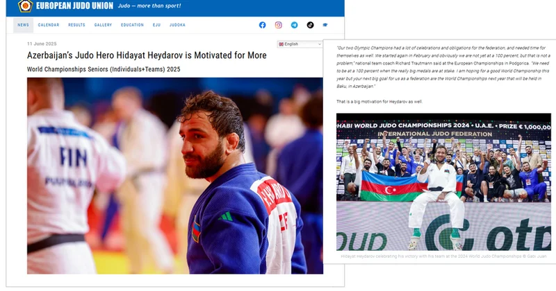Avropa Cüdo Birliyi Olimpiya və dünya çempionu Hidayət Heydərovla bağlı yazı dərc edib