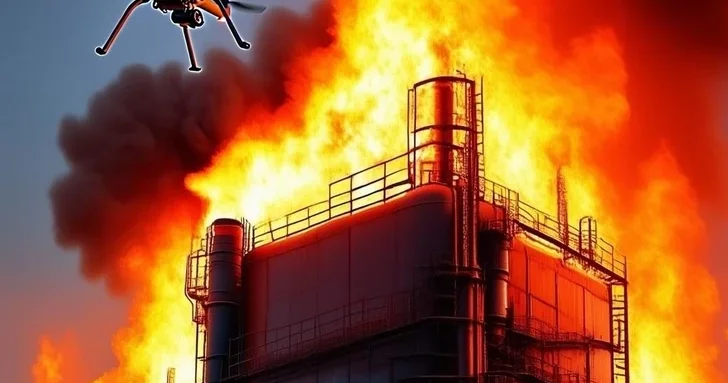В Краснодарском крае России после атаки дронов загорелся НПЗ