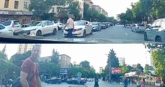 Keçiddən keçməyən piyada sürücünün iradına görün nə cavab verdi VİDEO