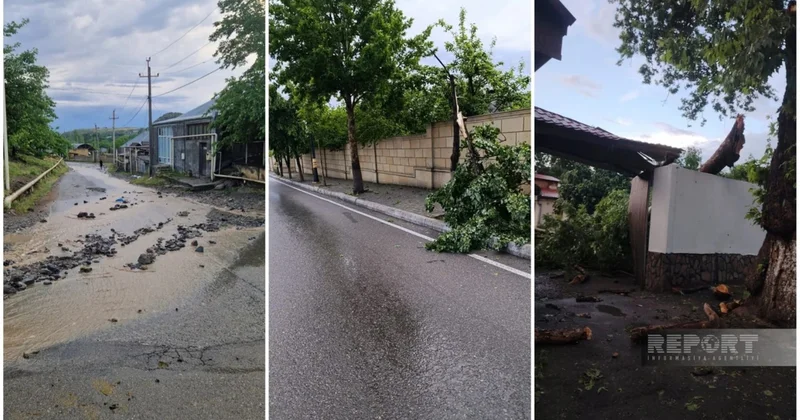 Сильный ветер и дождь вызвали разрушения в Гёйгёле