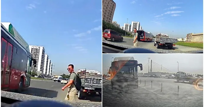 Piyadaya yol verdiyi üçün siqnala əl atan avtobus sürücüsü təlimçini qəzəbləndirdi VİDEO