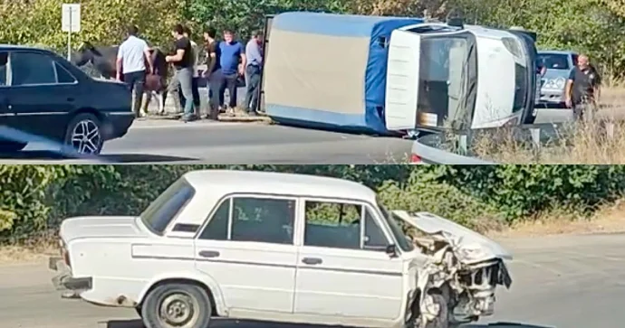 Şəmkirdə qəza: “VAZ”la toqquşan yük maşını aşdı VİDEO