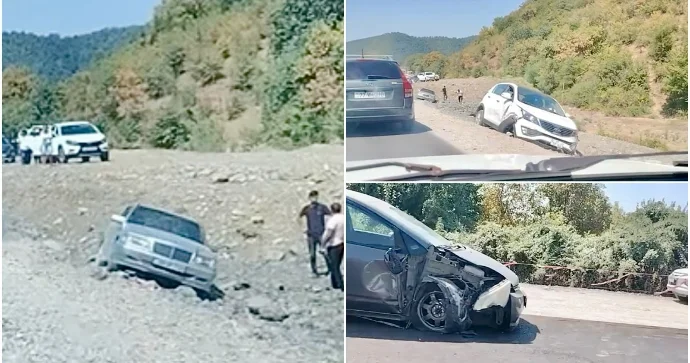 Əks yola çıxan qadın sürücü zəncirvari qəza törətdi VİDEO