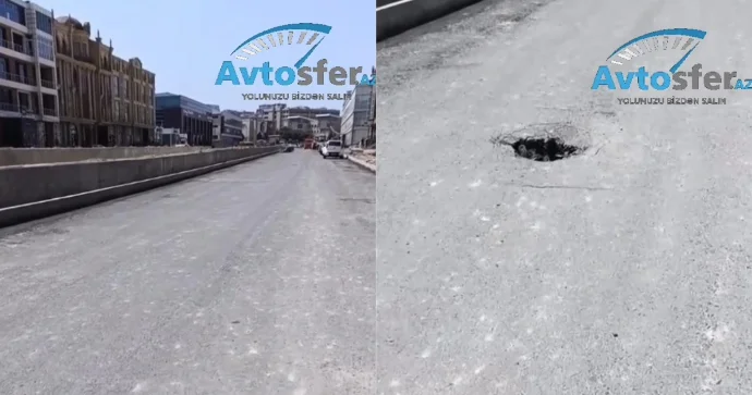 Şəki restoranının yanında tikilən yol çöküb VİDEO