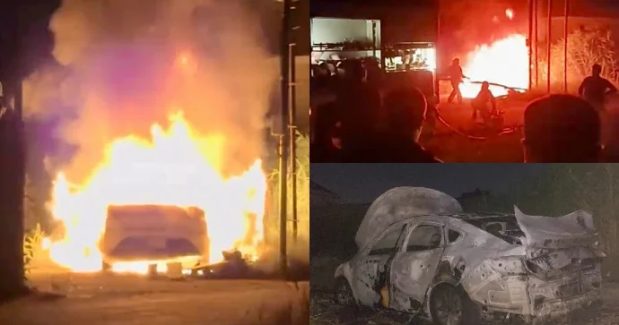 Gecə saatlarında “BYD” alovlanıb yararsız hala düşdü VİDEO