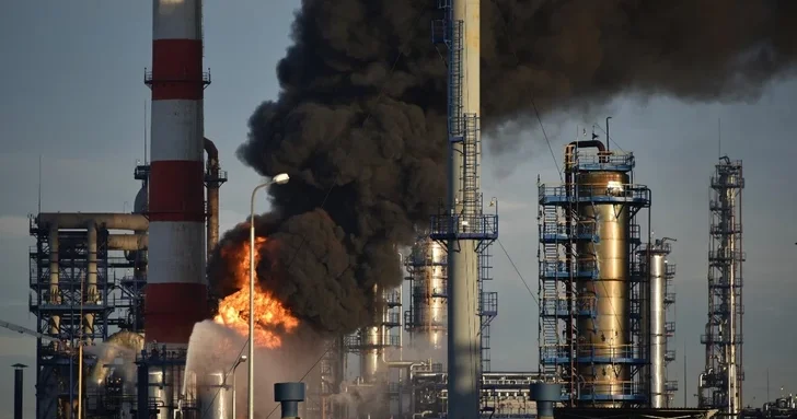 В Хабаровском крае России горит нефтеперерабатывающий завод