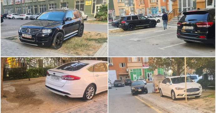Masazırda maşınlar otluq və səkidə park edilir Parklanma yerləri boş qalır FOTO