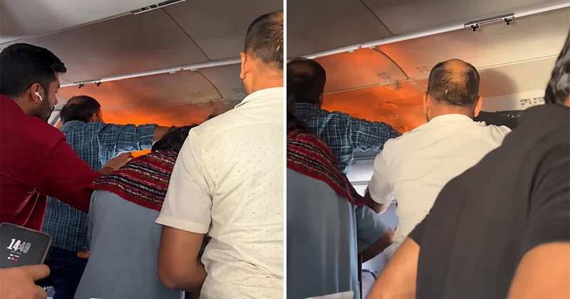 Pauerbank alovlandı, təyyarə təcili eniş etdi Video