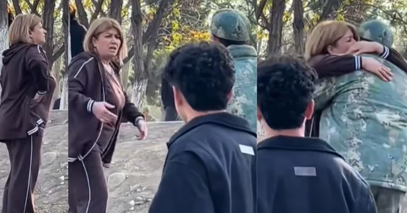 Əsgərin anası ilə görüntüsü viral oldu VİDEO