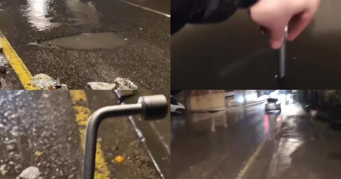 Yağışdan sonra qaranlıq yolda yaranan çuxur sürücülərə təhlükə yaradıb ŞİKAYƏT VİDEO