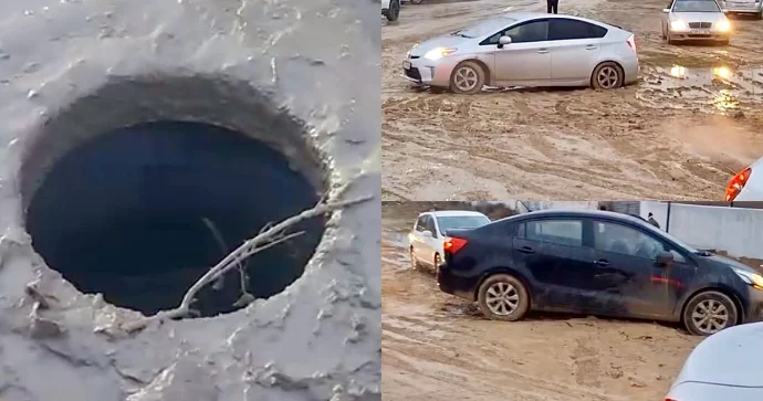 Masazırda məktəbin qarşısı kabusa çevrilib: Avtomobillər palçığa ilişir, şagirdlər lyuka düşür VİDEO