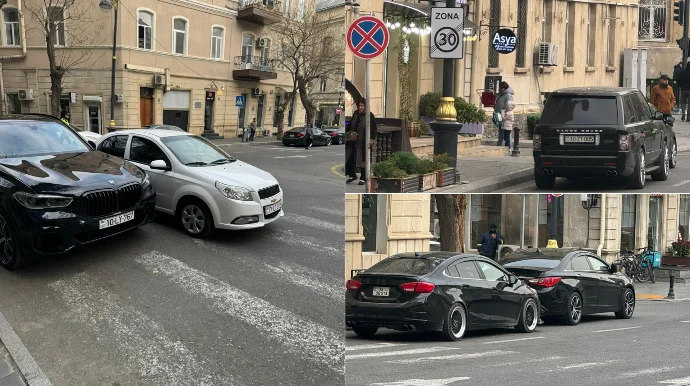 Şəhərin mərkəzində bahalı avtomobillərini harda gəldi parklayan sürücülər FOTO