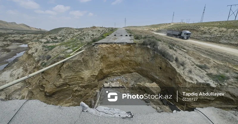 Umbakı qəsəbəsində körpünün uçması nəqliyyat vasitələrinin keçməsində çətinlik yaradır