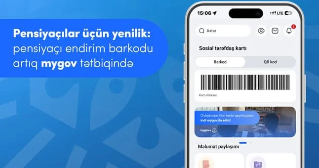 Pensiyaçılar üçün endirim barkodu artıq mygov mobil tətbiqindədir!