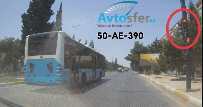 Qırmızı işıqda dayanmağa ərinən avtobus sürücüsü gəldiyi kimi getdi VİDEO
