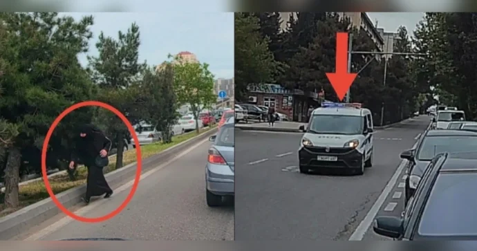 Dilənçi qadın gömrüyün maşınını görüb qorxub qaçdı VİDEO