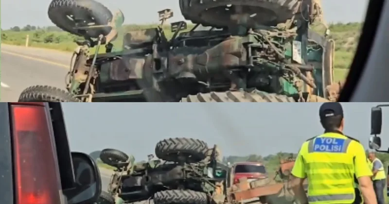 Bakı Qazax yolunda qoşqulu traktor aşdı