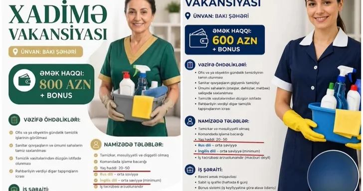 Знание языков для уборщиц в Азербайджане: завышенные требования при минимальной оплате труда