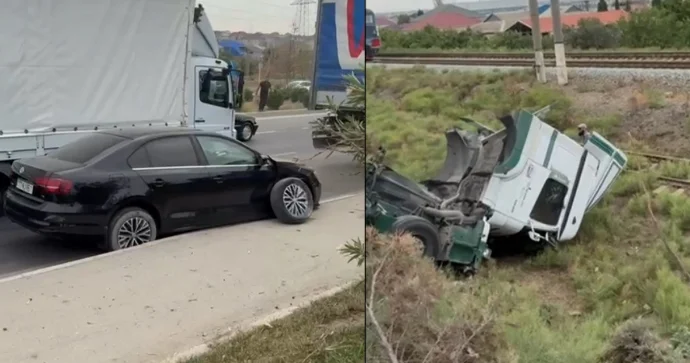 Bakıda TIR la minik maşını qəza törətdi VİDEO