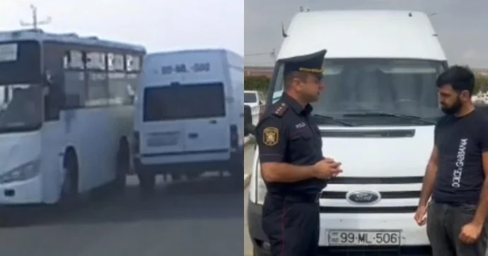 Yolda təhlükə yaradıb ölümünə sürən sürücü postda saxlanıldı VİDEO
