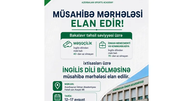 Azərbaycan İdman Akademiyasında ingilisdilli ixtisaslar üzrə müsahibələr başlayır