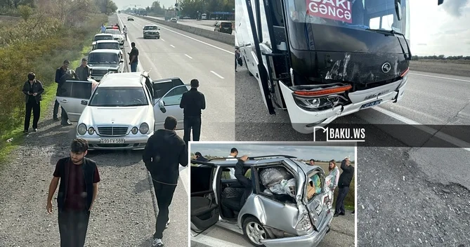 Bakı Qazax yolunda avtobus Mercedes lə toqquşdu