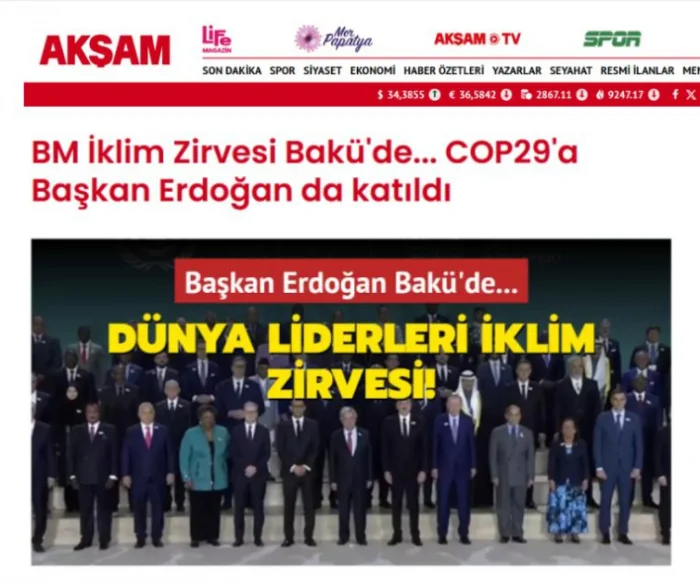 Türkiyə mediası COP29un açılışını geniş