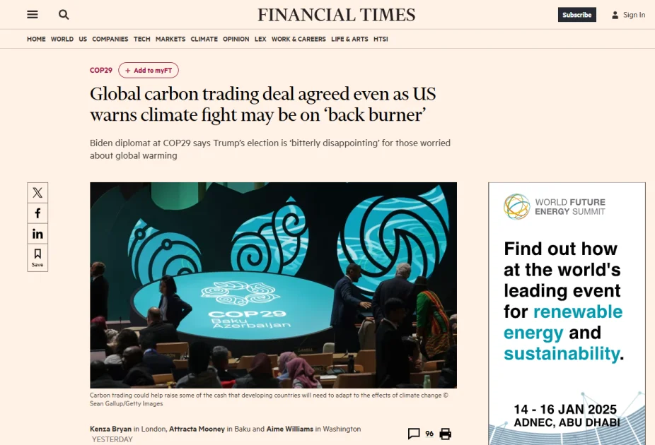 COP29un ilk günü dünya mediasında