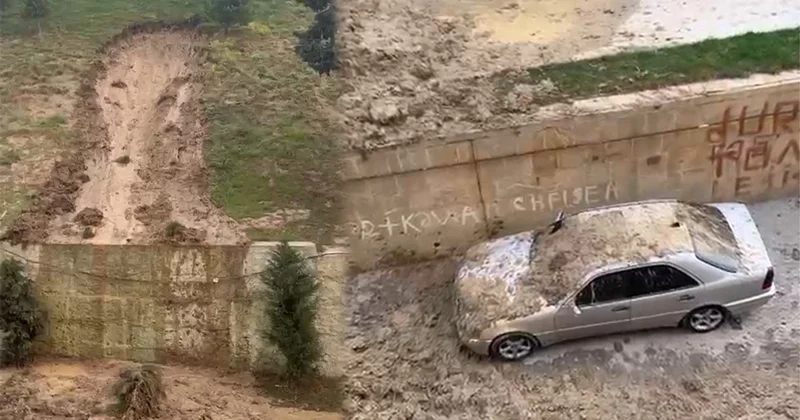 Bakıda poliklinikanın həyətində torpaq sürüşməsi Video