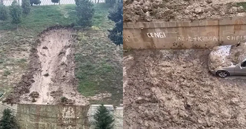 Bakıda torpaq sürüşməsi baş verib Video