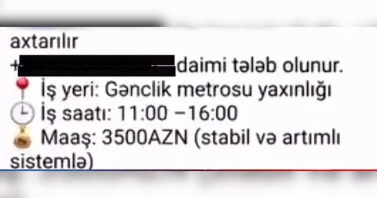 Şəklini göndər, 3500 manat maaş İş elanı müzakirə yaratdı